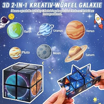 HhBdy 2 in 1 Star Sky Infinity Cube Set,Fidget Toys for Kids Magic Cube Stress Relief Toys Sensory Toys for Autism Teenagers Cool Presents for 8-12 Year Olds Boy-Educational Game Gifts