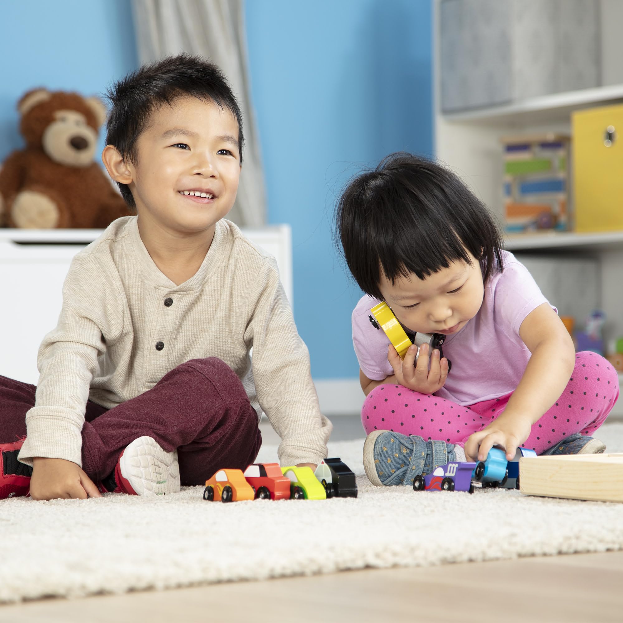 Melissa & Doug Wooden Car Set, Wooden Toy & Trains, Trucks & Vehicles, 3+, Gift for Boy or Girl