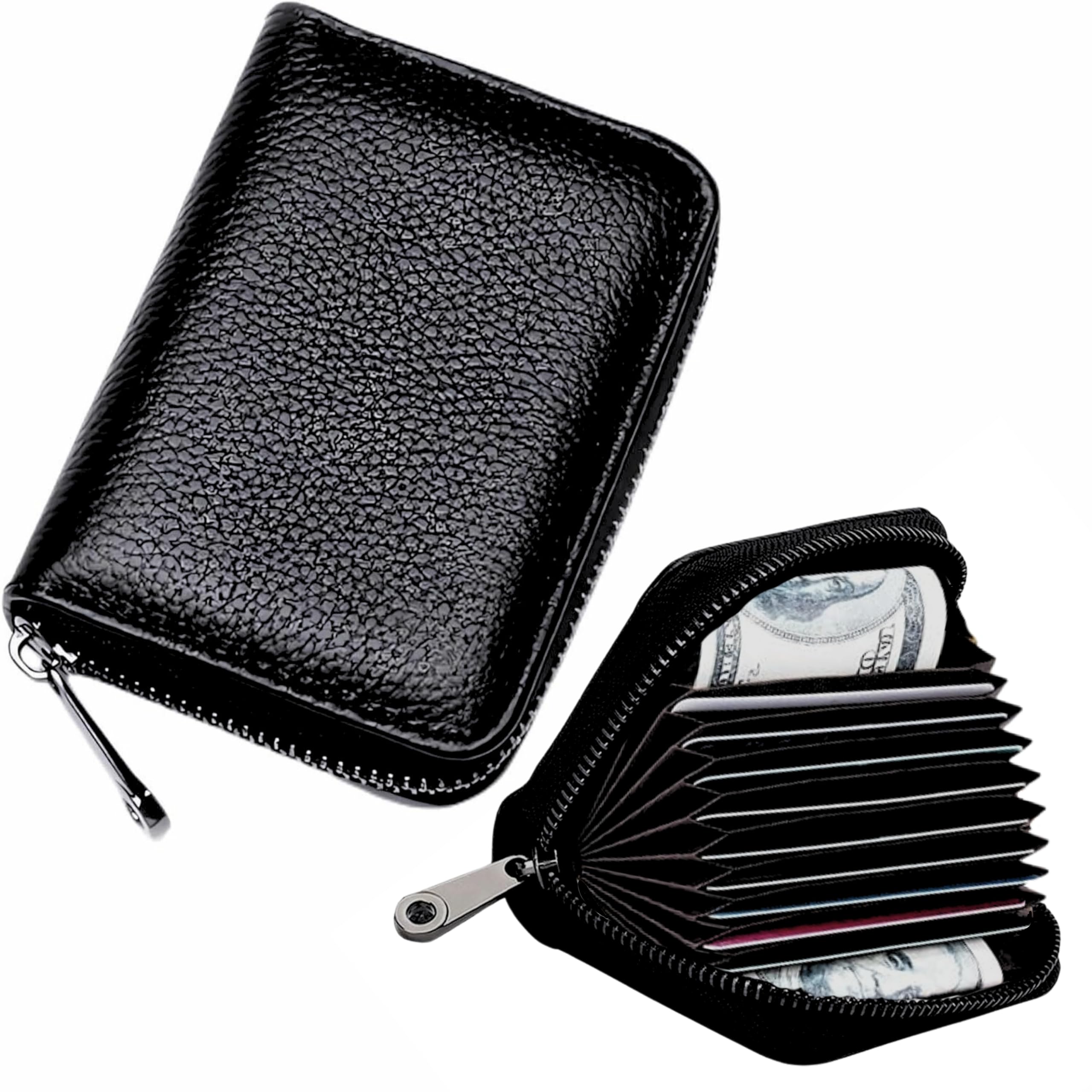 OFIXOOFIXO 10 Slots Black Unisex Leatherite Wallet with Zipper | RFID Blocking Card Holder Zipper Wallet for Men and Women (Black)