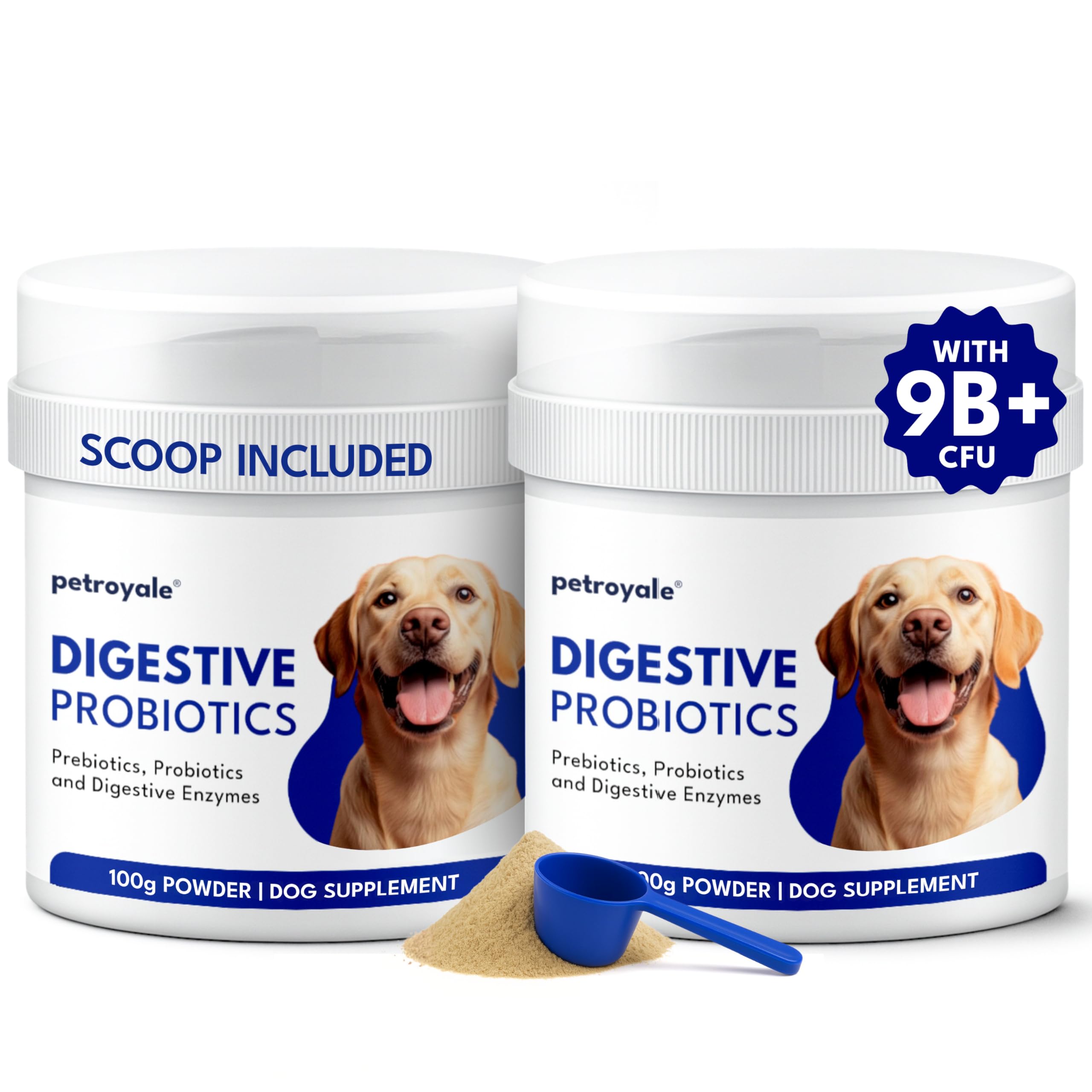 Petroyale Digestive Probiotics for Dogs – 9B+ CFU Prebiotics & Probiotics Supplement Powder – Improves Gut Health – Prevents Diarrhea & Indigestion – Dog Gut Wellness Supplement | 100g (Pack of 2)