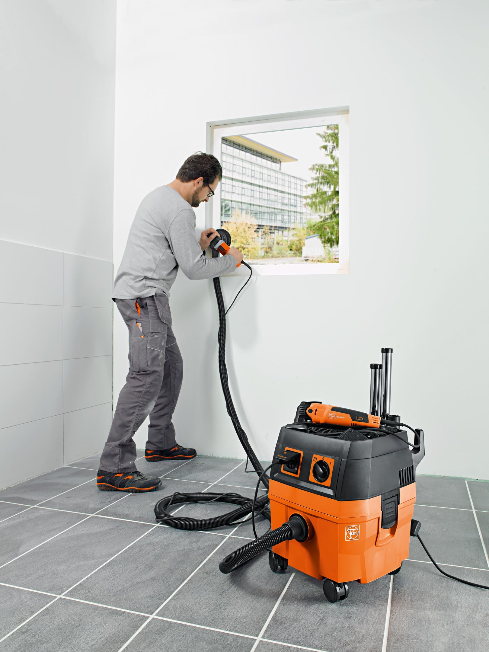 FEIN Dustex 25 L, Aspirador de obras para conexión de herramientas eléctricas, Aspirador en humédo/seco con cable de red 7,5 m, Potencia máxima de entrada 1380W. Homologación para la clase de polvo L. | Conexión de herramientas eléctricas. cable de red 7,