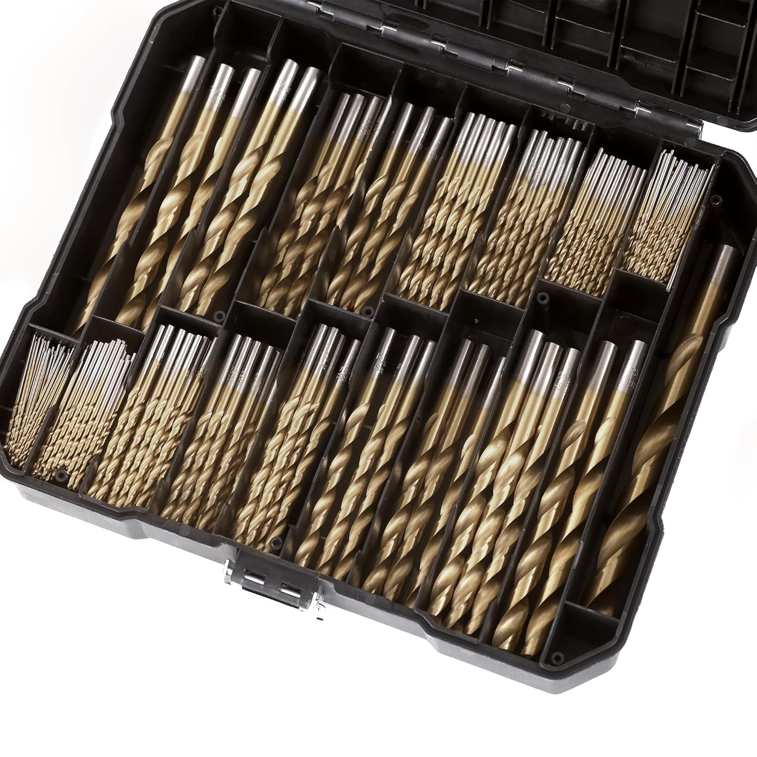 230 Pcs Drill Bit Set, 135° Tip Titanium Coated High Speed Steel, Twist Drill Bit Kit for Iron, Aluminum Alloy, Copper, Wood, Plastic, with Hard Storage Indexed Box 3/64''-1/2''