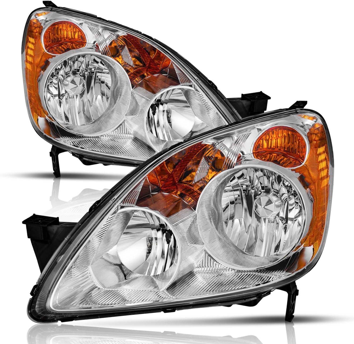 for 2005-2006 Honda CR-V 4-Door Sport Utility Headlights for 2005 2006 Honda CRV Pair Headlamp Chrome Housing Amber Reflector Left Right Side
