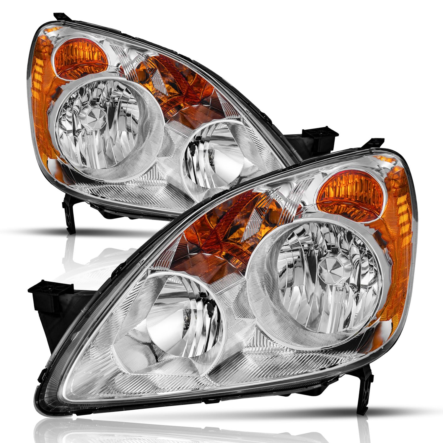 for 2005-2006 Honda CR-V 4-Door Sport Utility Headlights for 2005 2006 Honda CRV Pair Headlamp Chrome Housing Amber Reflector Left+Right Side