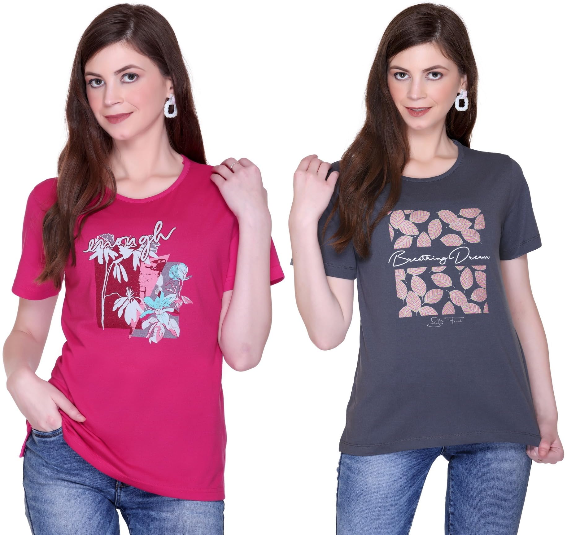 Women Chest Print Half Sleeve Cotton Tshirt | Small - 4XL Size-picture-27