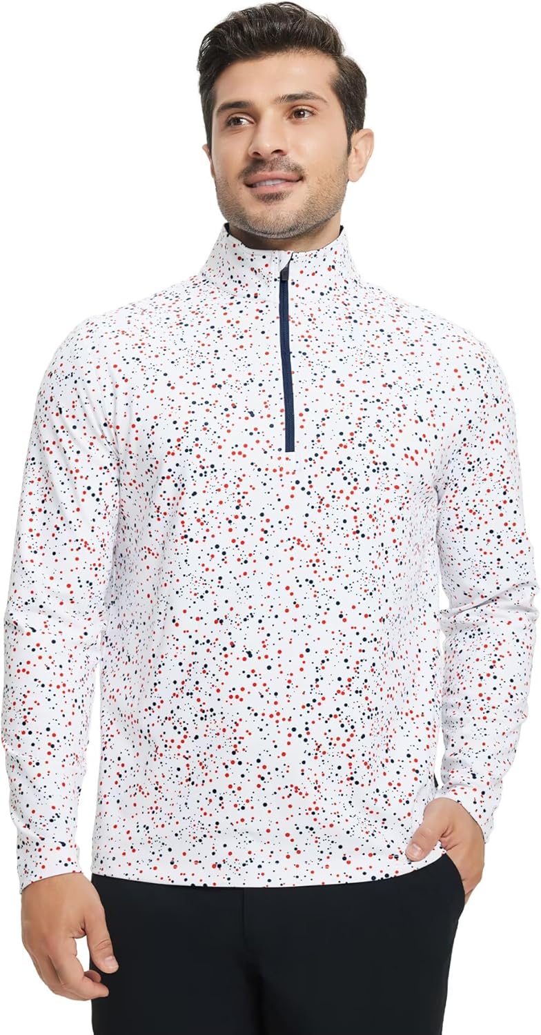 M MAELREG Quarter Zip Golf Pullover Men Dry Fit Long Sleeve Performance Wicking 1/4 Zip Full Print Pullover Mens Sweatshirt - Image 2