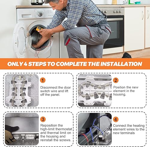 Miniatura 6 de Beaquicy - Kit de elementos calefactores para secadora DC47-00019A actualizado 2025 de Beaquicy - Reemplazo para secadora Samsung dv42h3000ew/a3