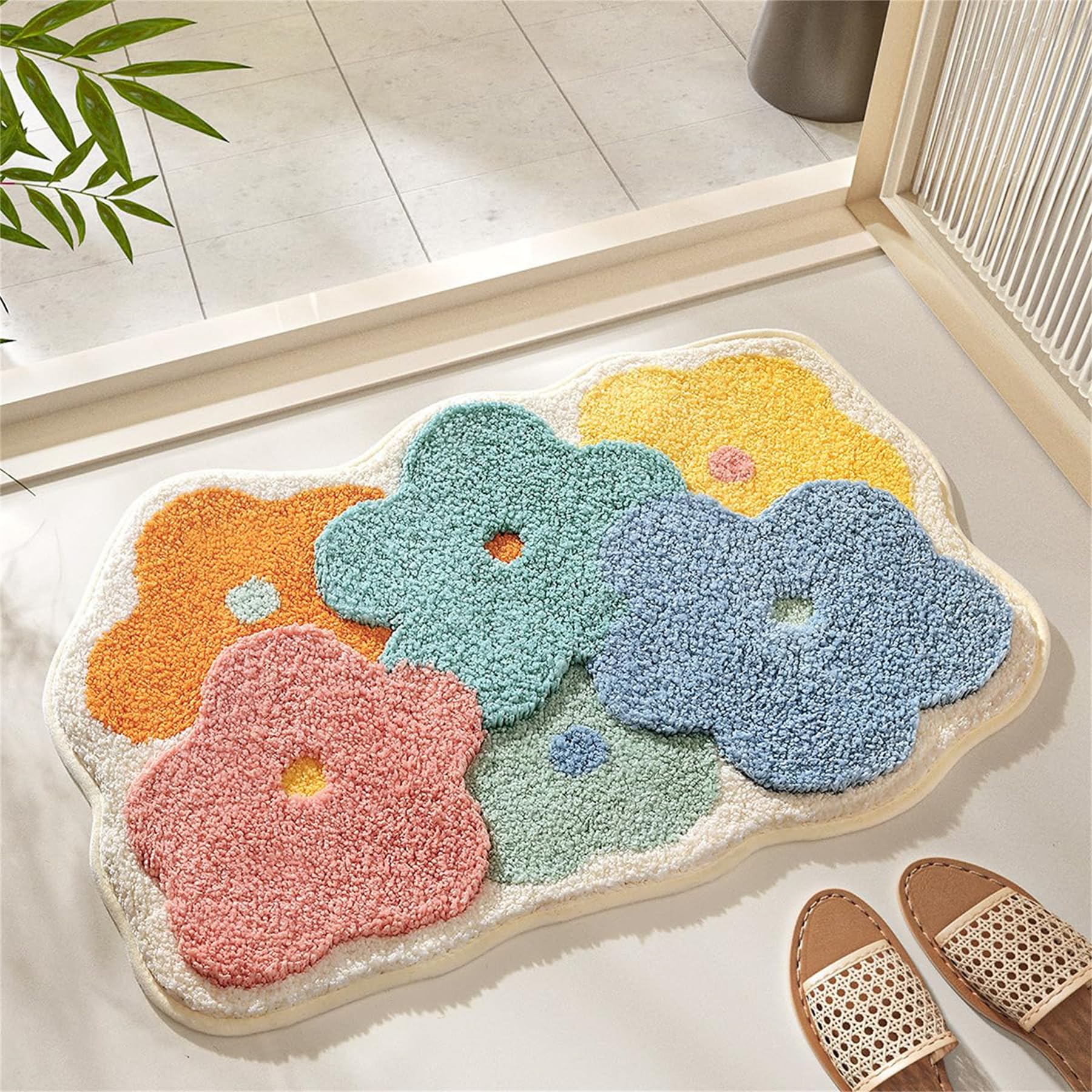 Trlyane Colorful Flower Bath Mat, Non-Slip Absorbent Floral Bathroom Rug
