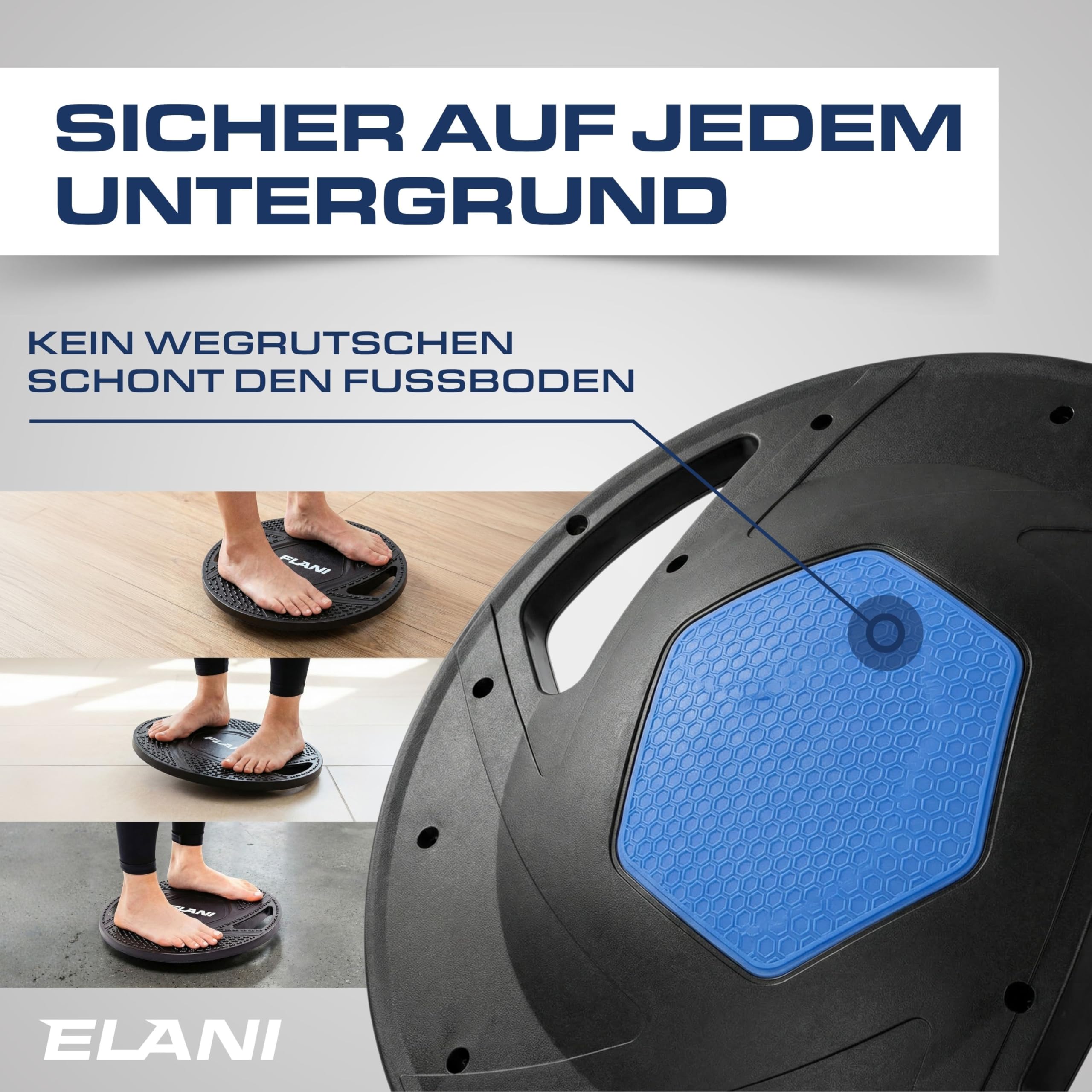 ELANI Rutschfestes Balance Board Erwachsene bis 150kg - Physiotherapie zur Stärkung von Koordination und Tiefenmuskulatur | Balance Board Kinder ab 5, Wackelbrett Physio, Gleichgewichtstrainer
