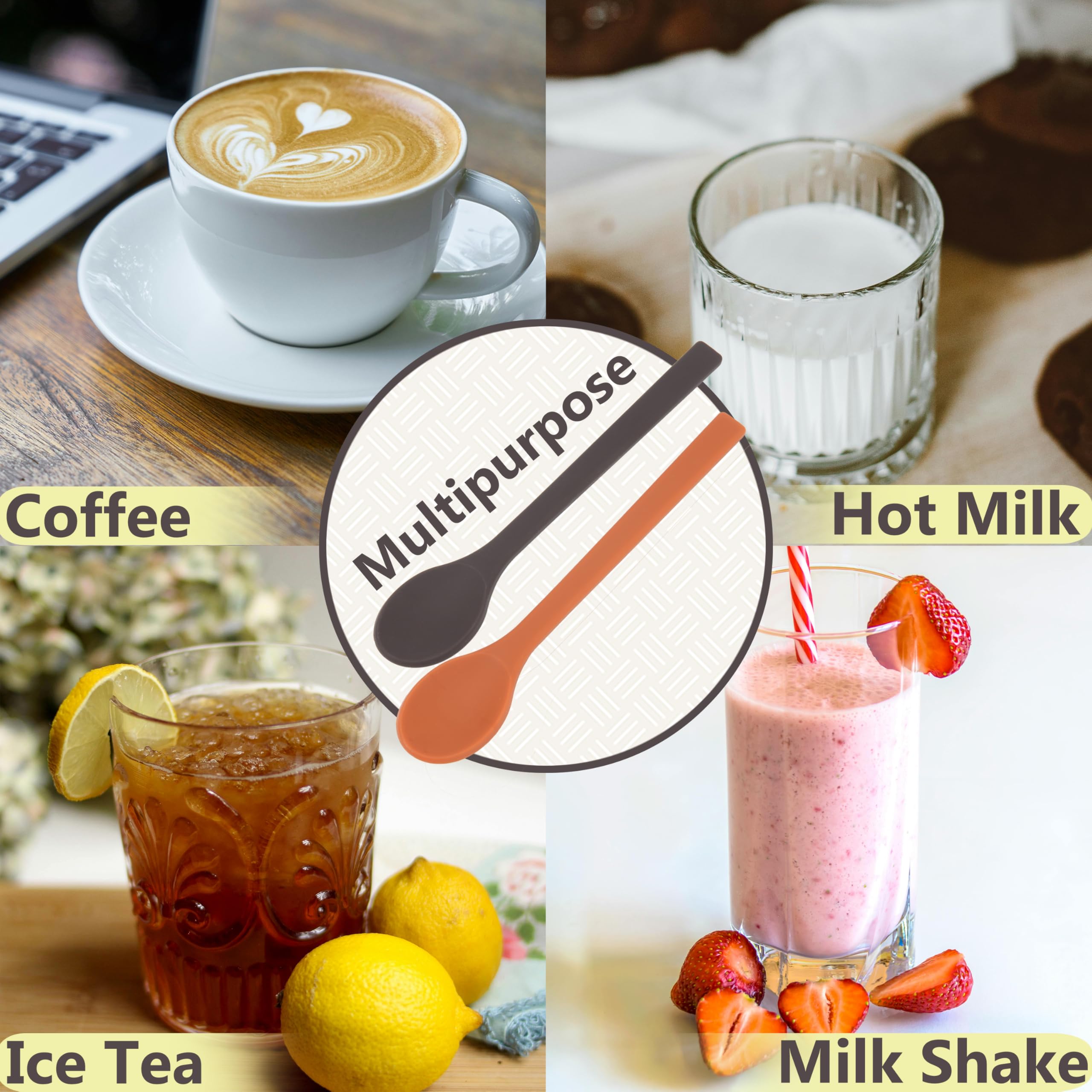 Paquete de 4 cucharas agitadoras de silicona, cucharas reutilizables para café y té, agitadores de café de 6.85 pulgadas, accesorios de café, grado alimenticio, aptas para lavavajillas