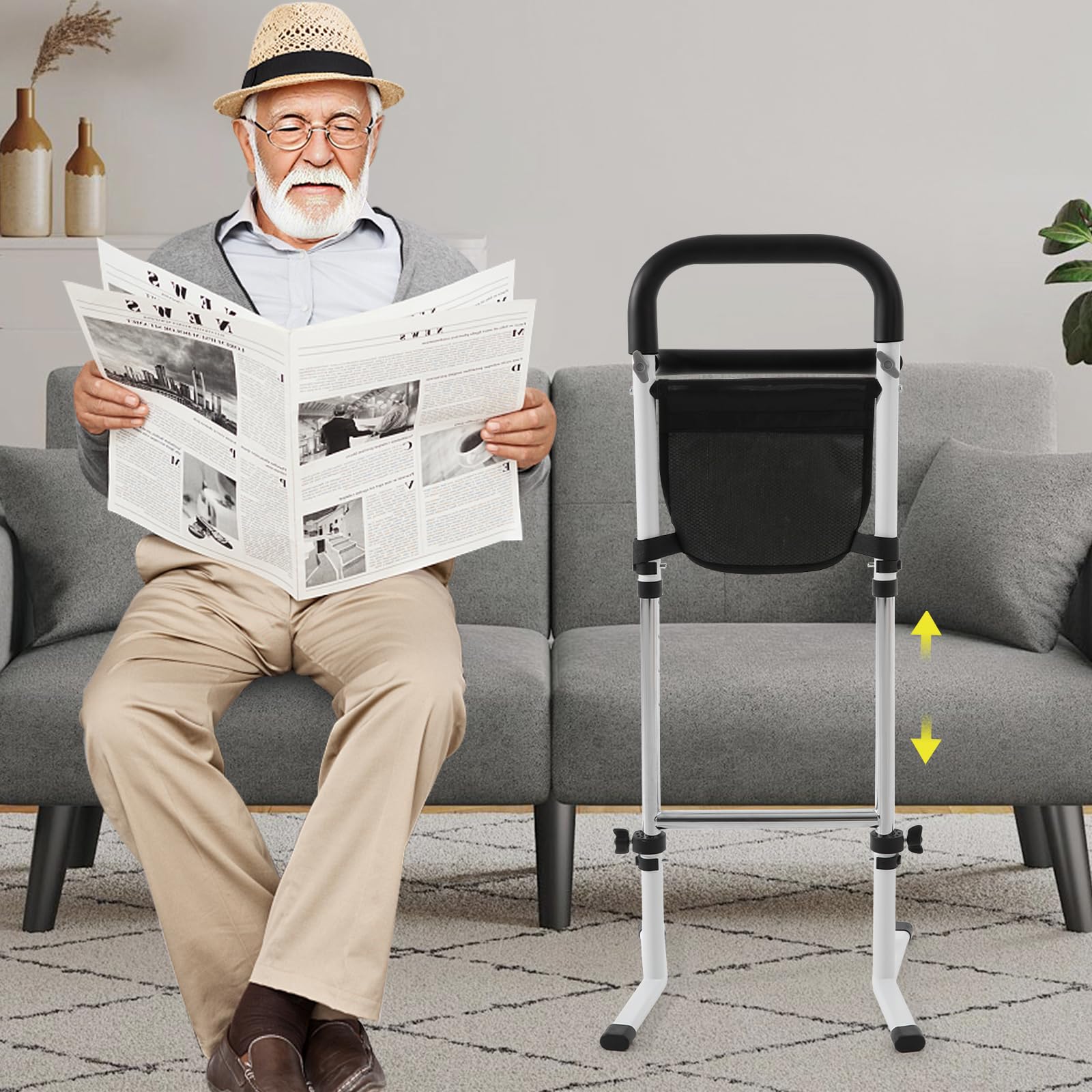 Ayuda para levantarse para personas mayores, altura ajustable, ayuda para levantarse y sentarse con bolsa de almacenamiento para ancianos, embarazadas y discapacitados