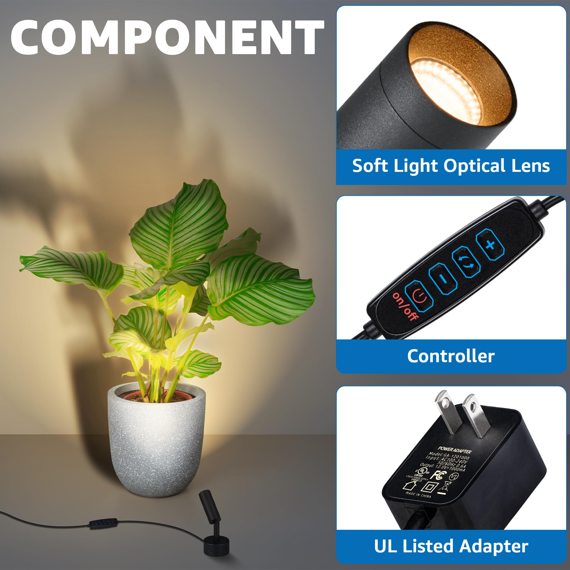 SUNVIE 2 Pack LED Spot Lights 3000K/4000K/5000K Adjustable Dimmable Floor Spotlight Lamp for Plants Decor 120V Uplighting for Artwork Wall Accent Lighting