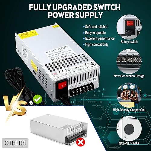 Miniatura 2 de Vayalt DC 12V 83.3A 1000W Fuente de Alimentación Conmutada, Convertidor 110V/220V CA a CC, Conmutación Regulada Universal, Fuente de Alimentación