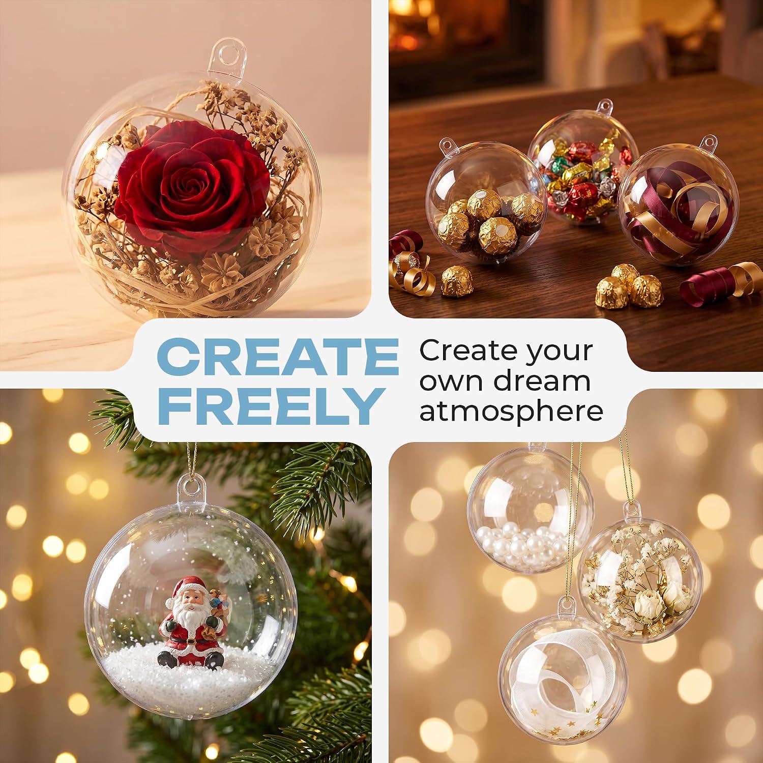 Iconikal 8 cm 12-Pack Fillable Clear Plastic Ball Ornaments 3.1"