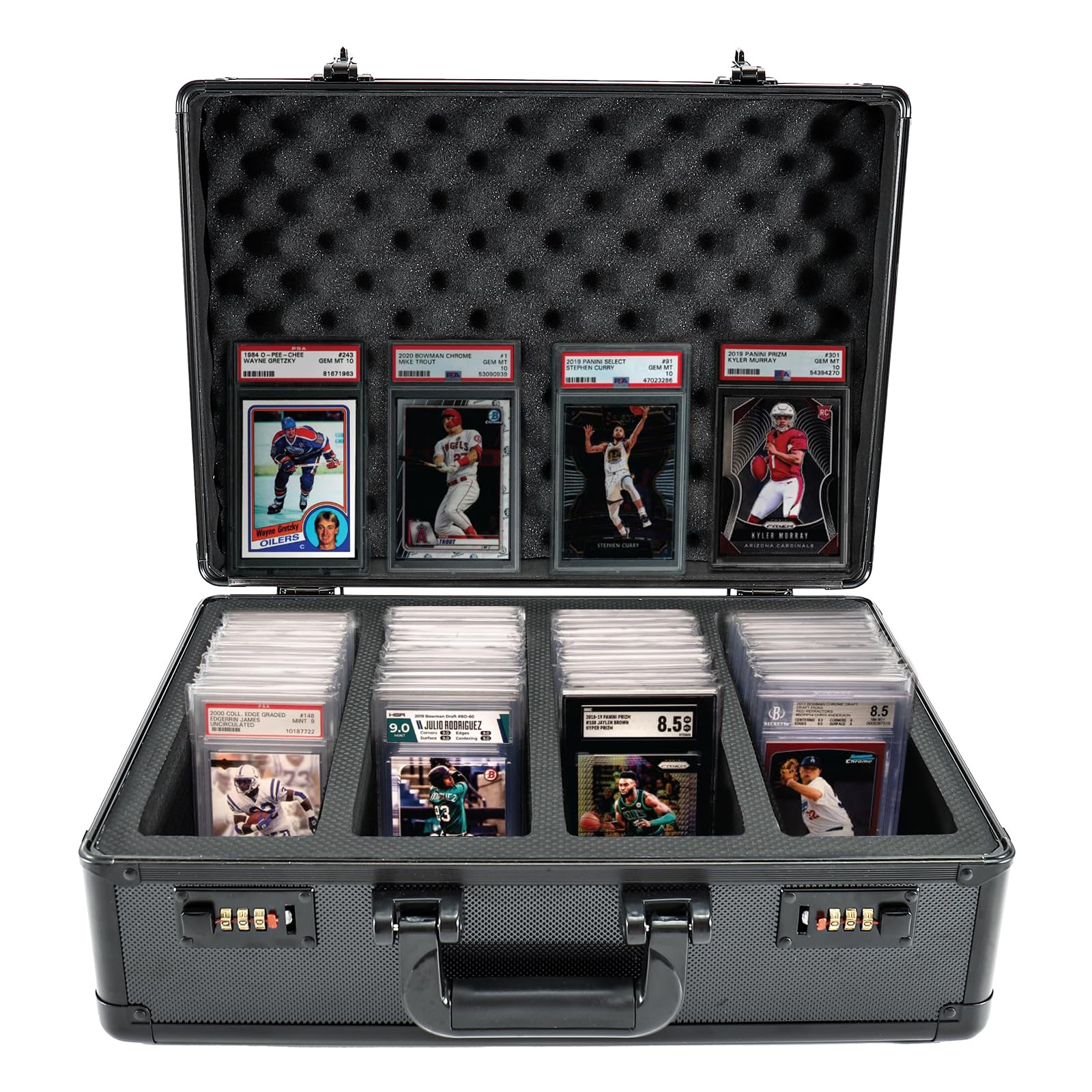 160+ 4 Reihe Graded Card Storage Box, Sammelkarten koffer für CSG, BGS, PSA Abgestufte Karten, mit herausnehmbaren Schaumstoffschlitzen und Zahlenschloss