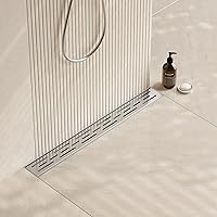 Vista 11 de Neodrain - Drenaje lineal rectangular de 32 pulgadas con rejilla de patrón de ladrillo, desagüe de piso de baño de acero inoxidable cepillado 304