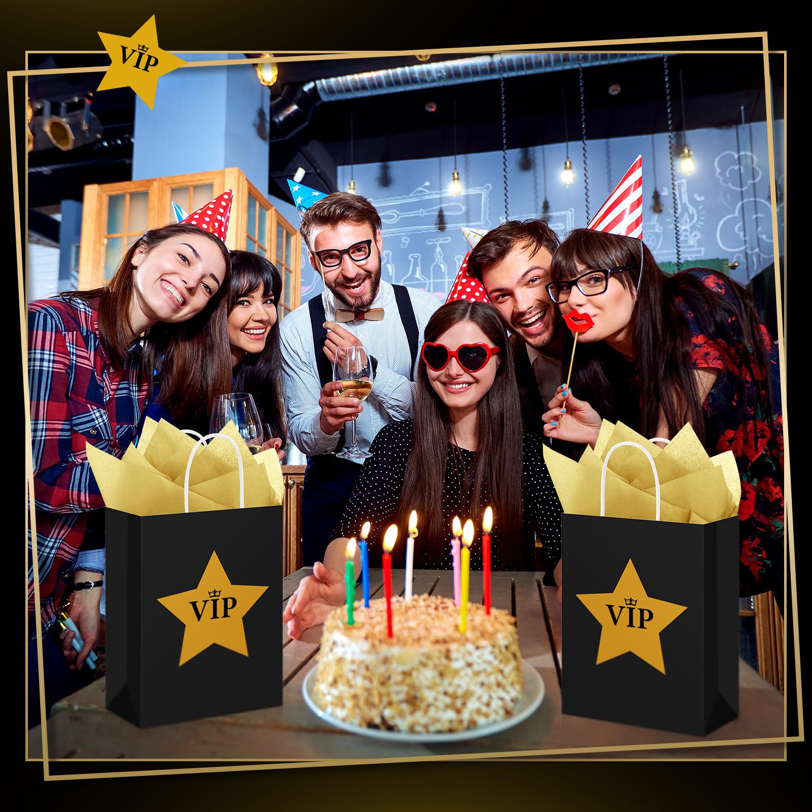 AmazingSpark 36 Stück VIP-Party-Dekorationen, Geschenktüten mit Griffen