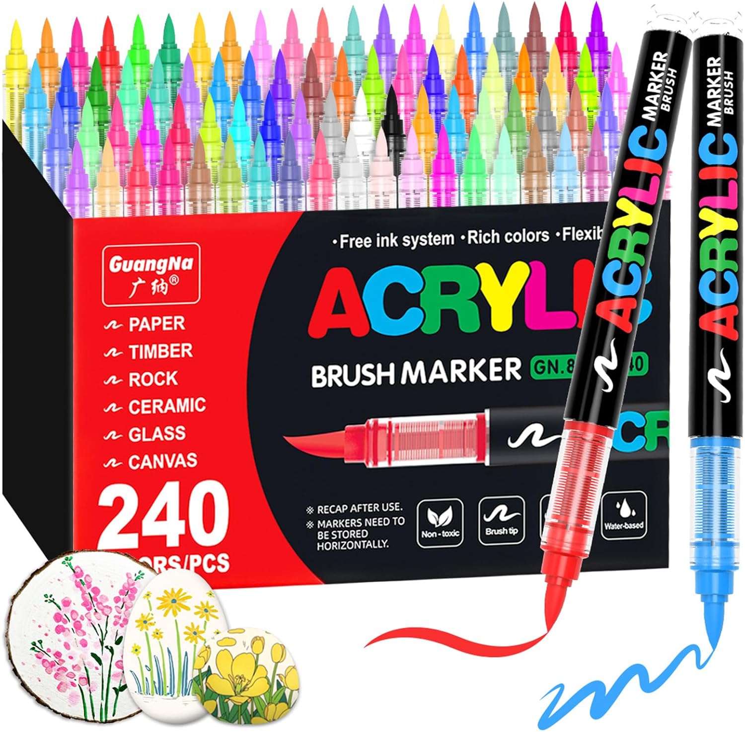 Guangna Acrylic Paint Markers,240 Colors with Direct-Liquid Ink Control System, Professional-Grade Paint Pen for Rock Painting, Canvas, Glass, Plastic, Fabric & Creative Crafts - Image 2