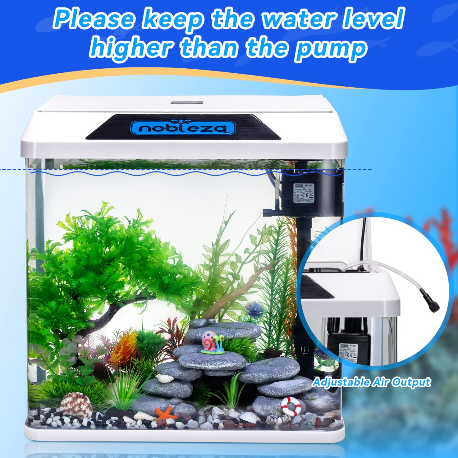 Nobleza - 30L Acuarios y Peceras Completas, Peceras de Cristal con Sistema de Filtrado e Iluminación LED, Acuarios de Iniciación, Blanco