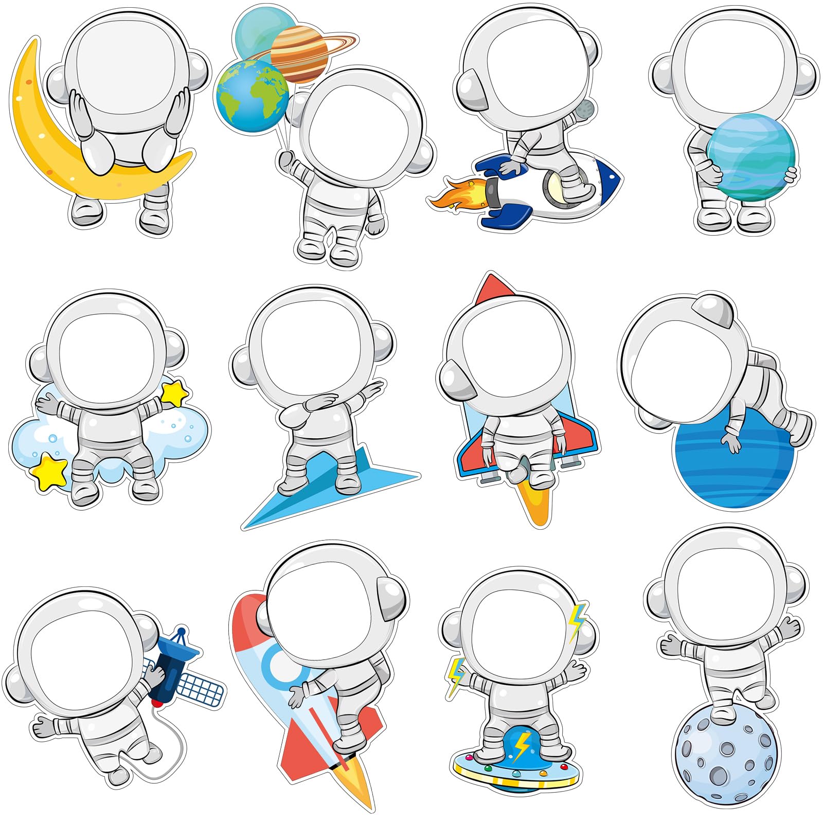 Fuutreo 60 Pcs Astronaut Cutouts Astronaut Planet Rocket Spacecraft DIY Photo Craft Cutouts Space Bulletin Board Decoration for Outer Space Themed