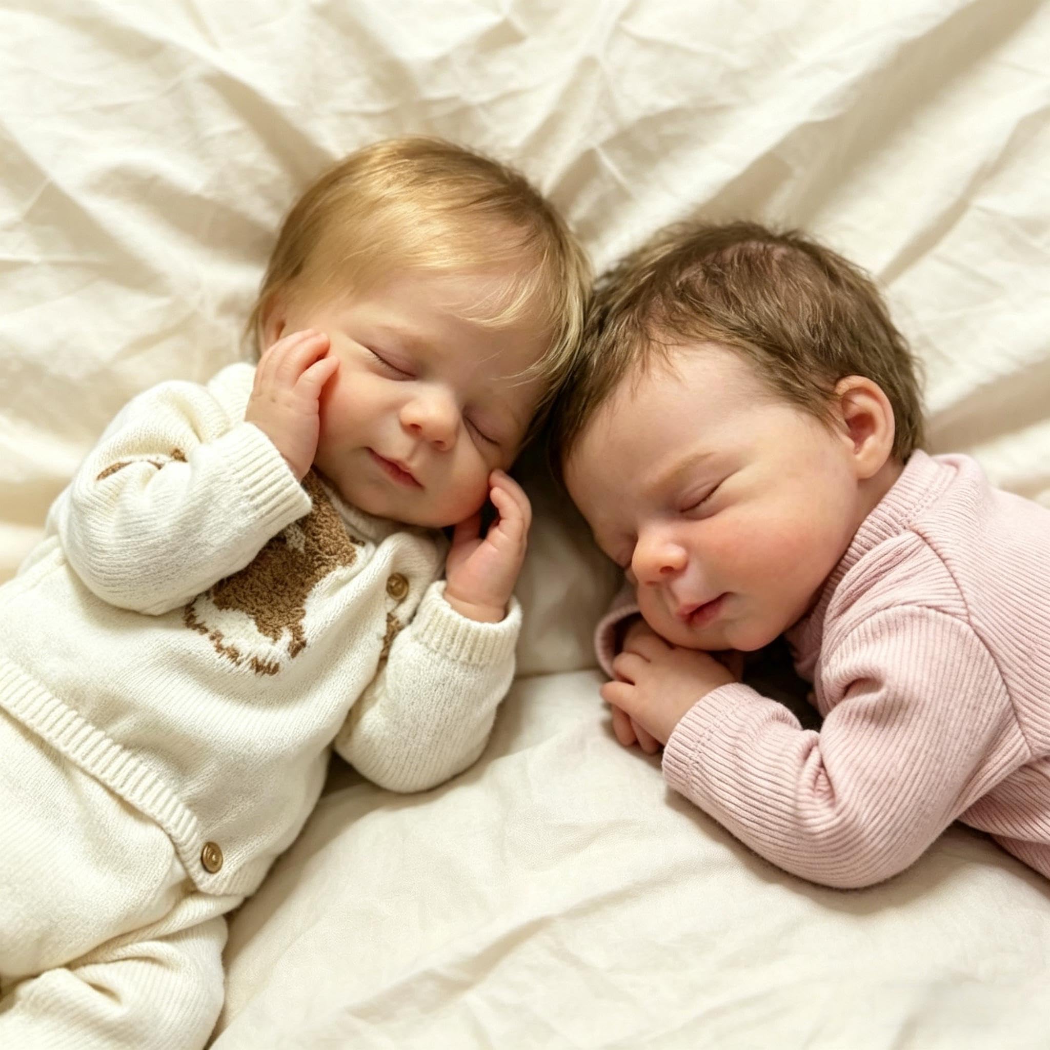 RXDOLL Realistyczne lalki Reborn Baby Dolls Twins, noworodki, 45 cm, winylowe, realistyczna lalka bobas z ukorzenionymi włosami, prawdziwe lalki, Reborn Twins, zestaw zabawek dla dzieci, prezenty