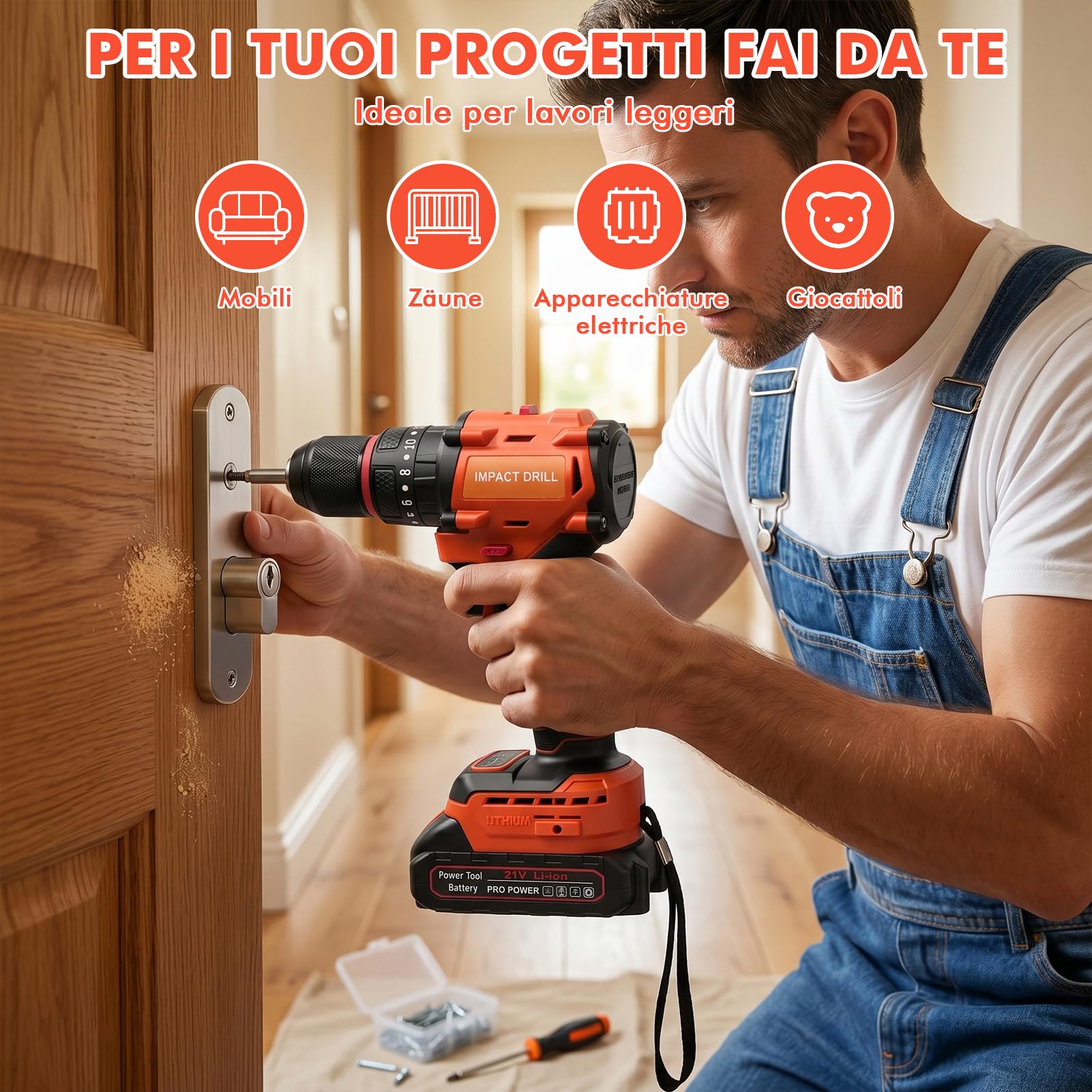 Trapano a Percussione a Batteria 21V, Avvitatore a Batteria 50Nm Brushless | 2 Batterie 1.5Ah, 20+1 Coppie, 2 Velocità, 24 Punte, Luce LED per Riparazioni, Fai da Te, Montaggio Mobili, 10mm Mandrino