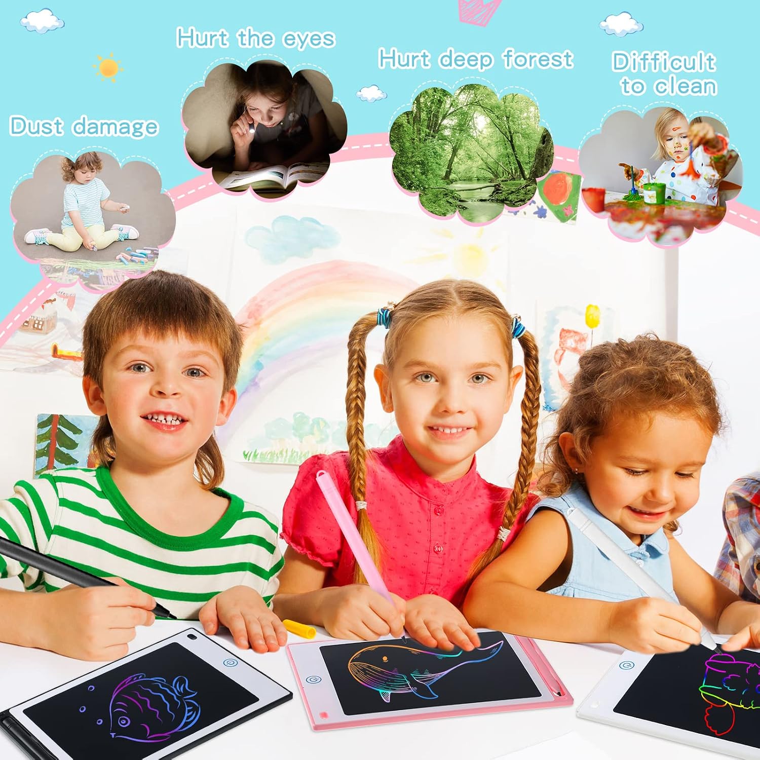 4 Pcs LCD Writing Tablet Doodle Board Electronic Toy 8.5 Inch LCD Writing Board Electronic Tablet Writing Erasable Drawing Pad Reusable Writing Pad for Kids (Light Blue, Light Red, White, Black)