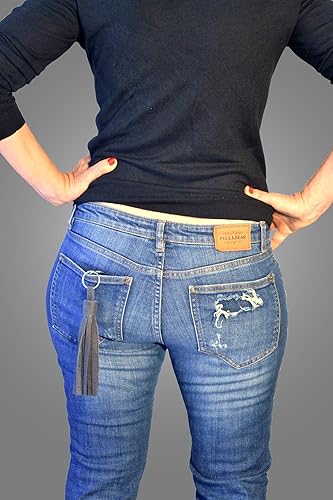 Miniatura 3 de Handmade Black Grey Leather Tassel Keychain Keyring And Bag Accessory, Leather Tassel For Handbag, Unique Keychain For Women, Leather Key Holder,