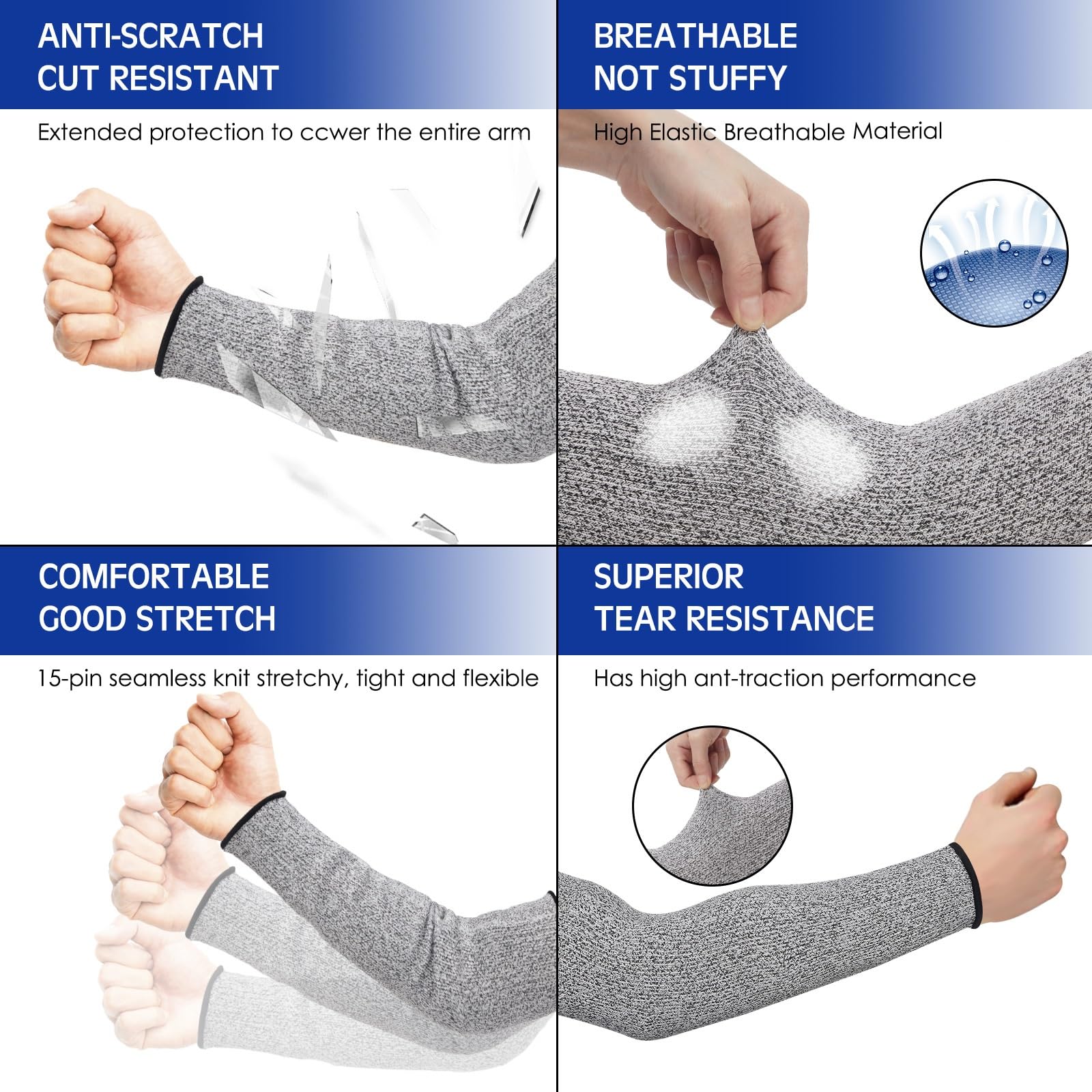 Geyoga 2 Pares de Mangas Resistentes a Cortes Protectores de Brazo Delgado Protectores de Guardia de Brazo para Piel Fina y Brazo con Hematomas para Hombre (Gris)
