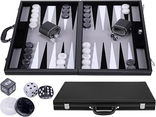 Engelhart – 250537 – Backgammon deluxe 21 cali – imitacja skóry – aksamitne wnętrze – perłowe elementy – 2 graczy – 6+