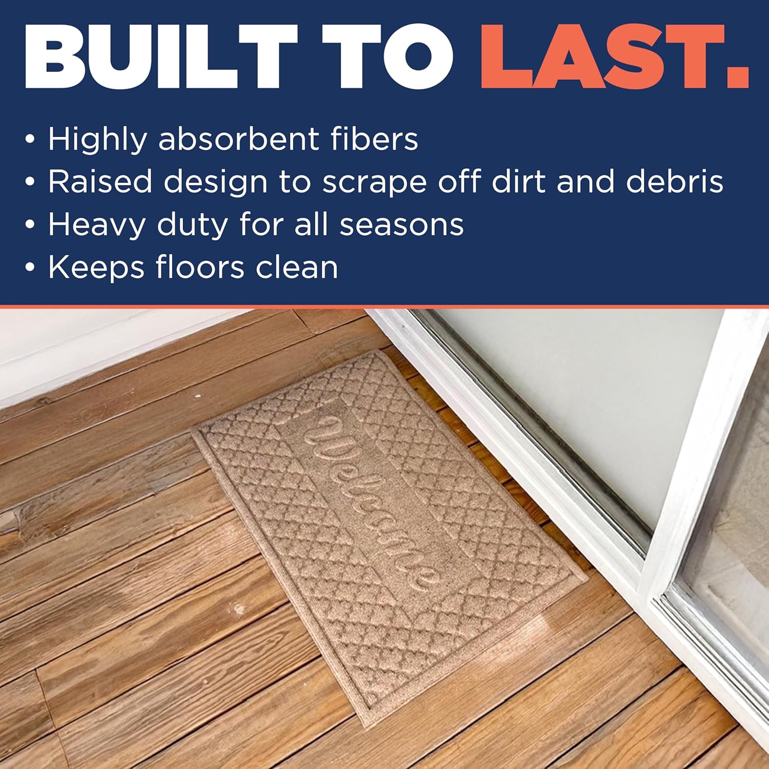 MATSINC Artisan Entry Front Door Mat - Rubber Back Indoor Outdoor with Quadra Foil Welcome Design, Water Absorbing Welcome Mat, Front Door Outside Entrance, Made in The USA, 2' x 3'(Taupe)