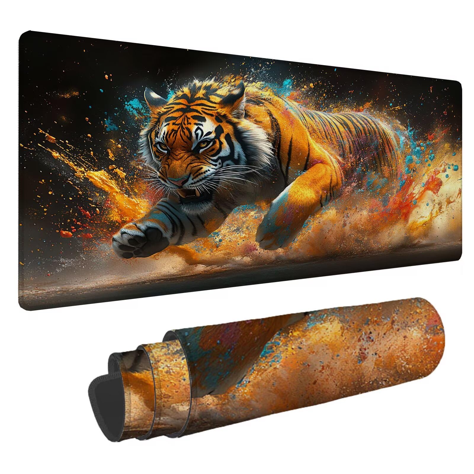 Podkładka pod mysz dla zwierząt XXL tygrys 1600 x 800 x 4 mm podkładka pod mysz do gier, duża wodoodporna antypoślizgowa podkładka na biurko, podkładka pod mysz szyte krawędzie dla graczy, komputer,