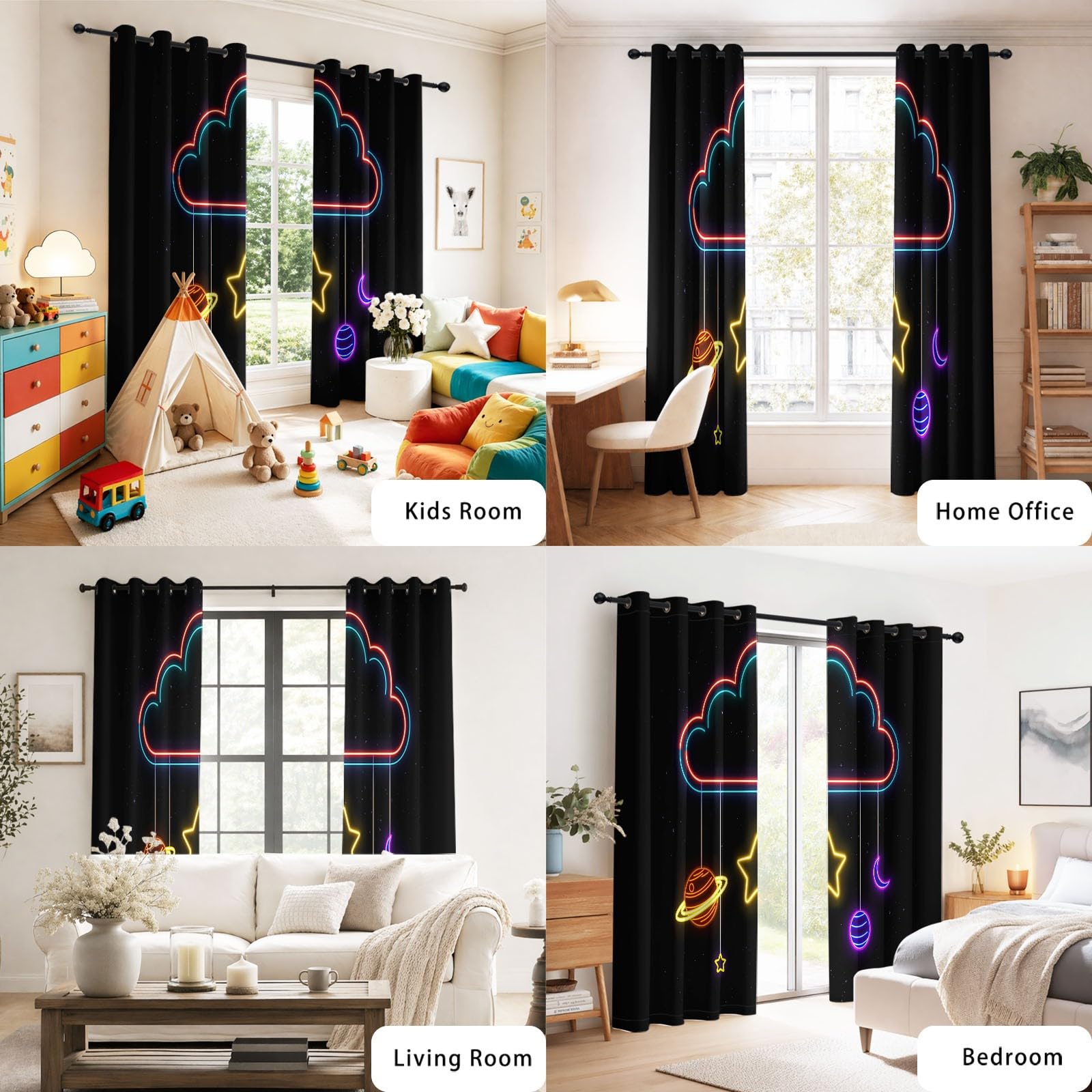 Générique Rideau Occultant Moderne Fantaisie Salon Moderne Thermique Isolant Anti Froid Polyester 2 Pièces 117 x 229 CM Rideaux De Fenêtre Espace Étoile Nuage pour Chambre Cuisine Décoration