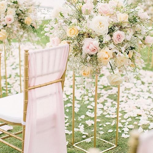 Miniatura 2 de 2 piezas, soportes para flores de 23.6 pulgadas59.9 cm, centros de mesa para bodas, jarrón de metal dorado en forma de columna, soporte para flores