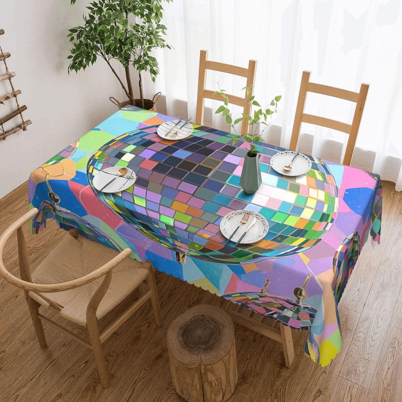 Nappe boule disco déperlante 137x183 rectangle pour table de salle à manger