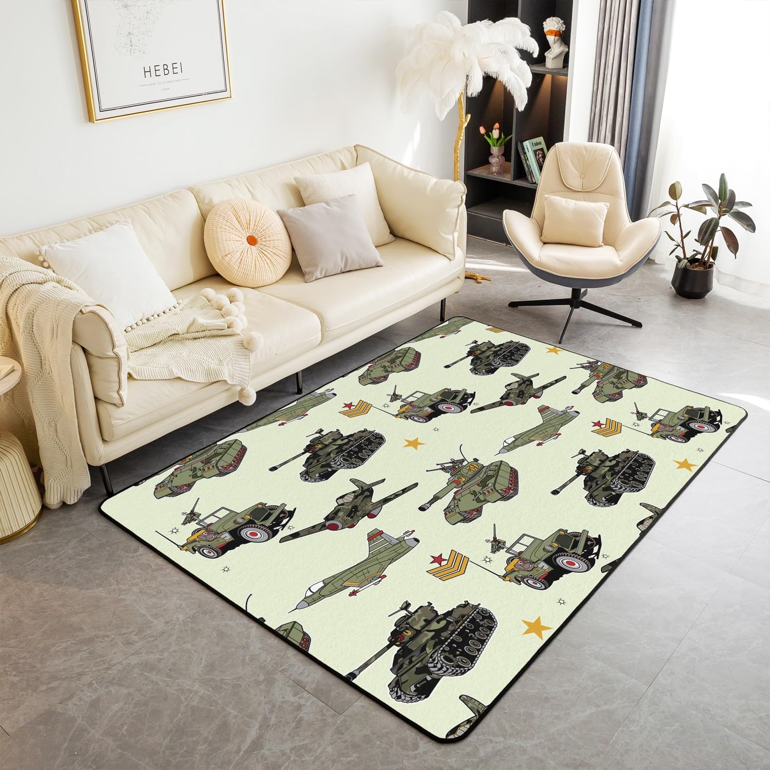 Tapis enfant camouflage vert kaki idéal pour décorer une chambre de garçon au style militaire