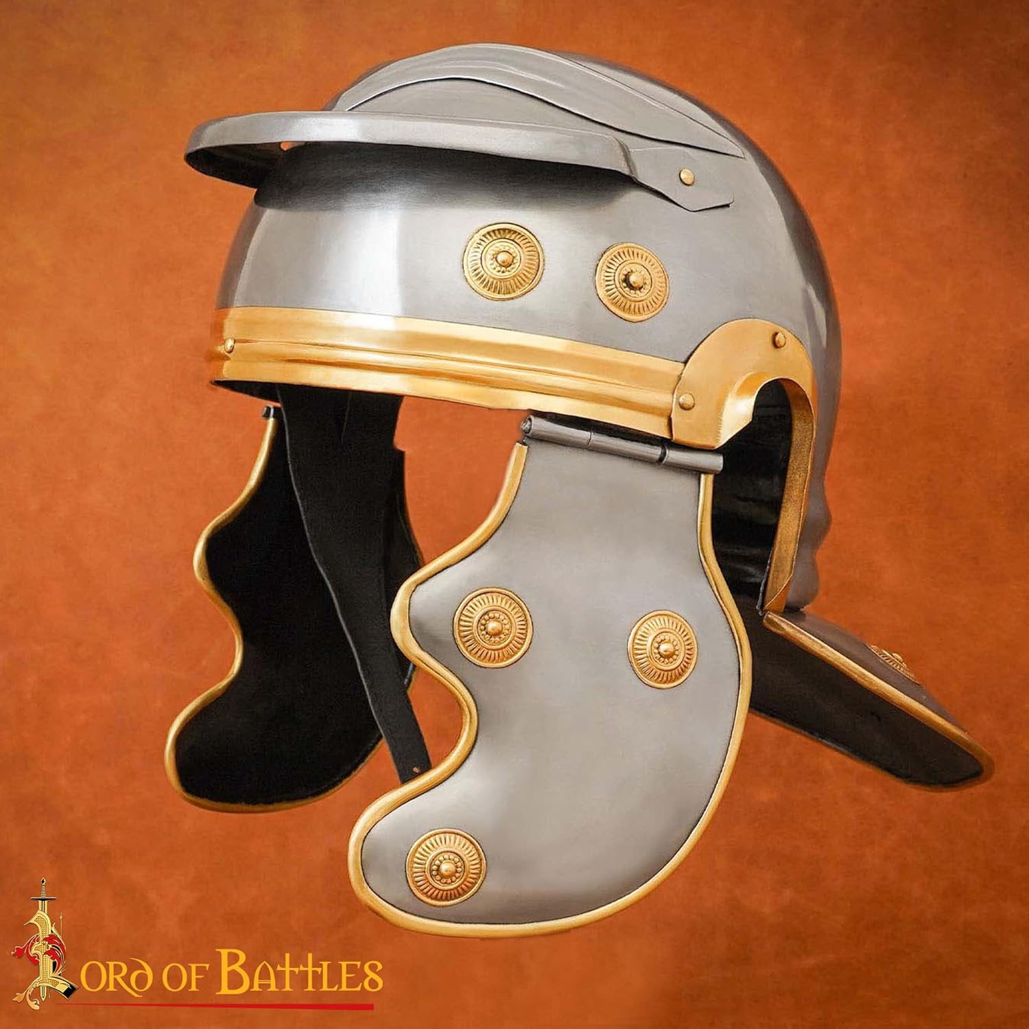 Lord of Battles Medieval Helmet Ancient Warrior Helm with Liner & Chin Strap, Knight Crusader Viking Roman Style Armor