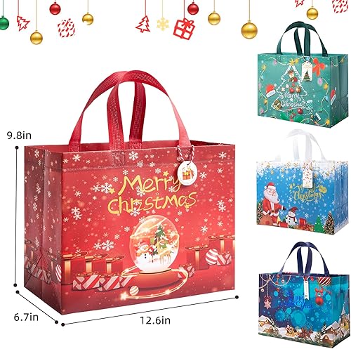 Miniatura 2 de ZUIYIN Paquete de 18 bolsas de regalo de Navidad grandes de 13 pulgadas, con etiquetas de regalo, bolsas de regalo de Navidad reutilizables no