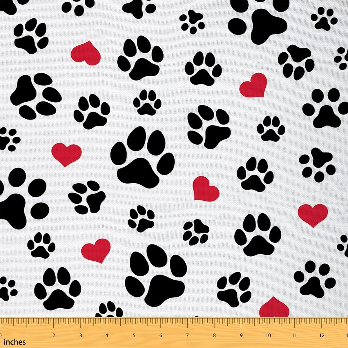 Cute Dog Paw Print Boys Girls DIY Fabric by The Yard for Kids Teens Woman Craft Lovers,Full of Hearts Kawaii Animal Human Friends Theme,Decorative DIY Fabric for Upholstery and Home Accents,5 Yard
