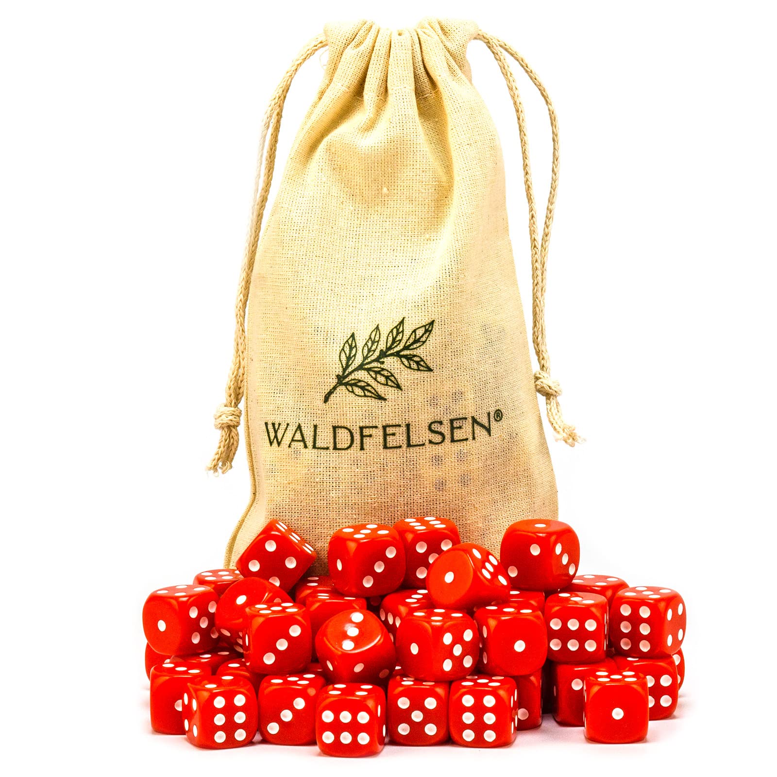 Waldfelsen® 6, 12, 20, 30 or 50 High Quality Cubes Standard Size 16 mm Acrylic Cube Puzzle Play Cube Dice 6-Sided Six-Sided Play Accessory Set with Cloth Bag (Red, 50 Pieces) — image 1