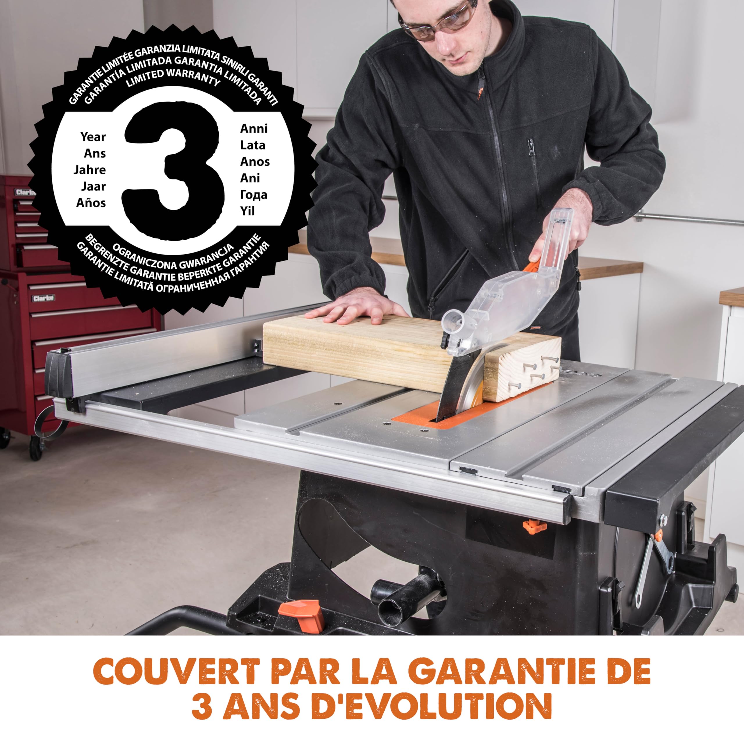 Evolution Power Tools Scie Circulaire Sur Table Rage 5-S 255 mm 1500 W Lame TCT Multi-matériaux Coupe Bois Métal Plastique