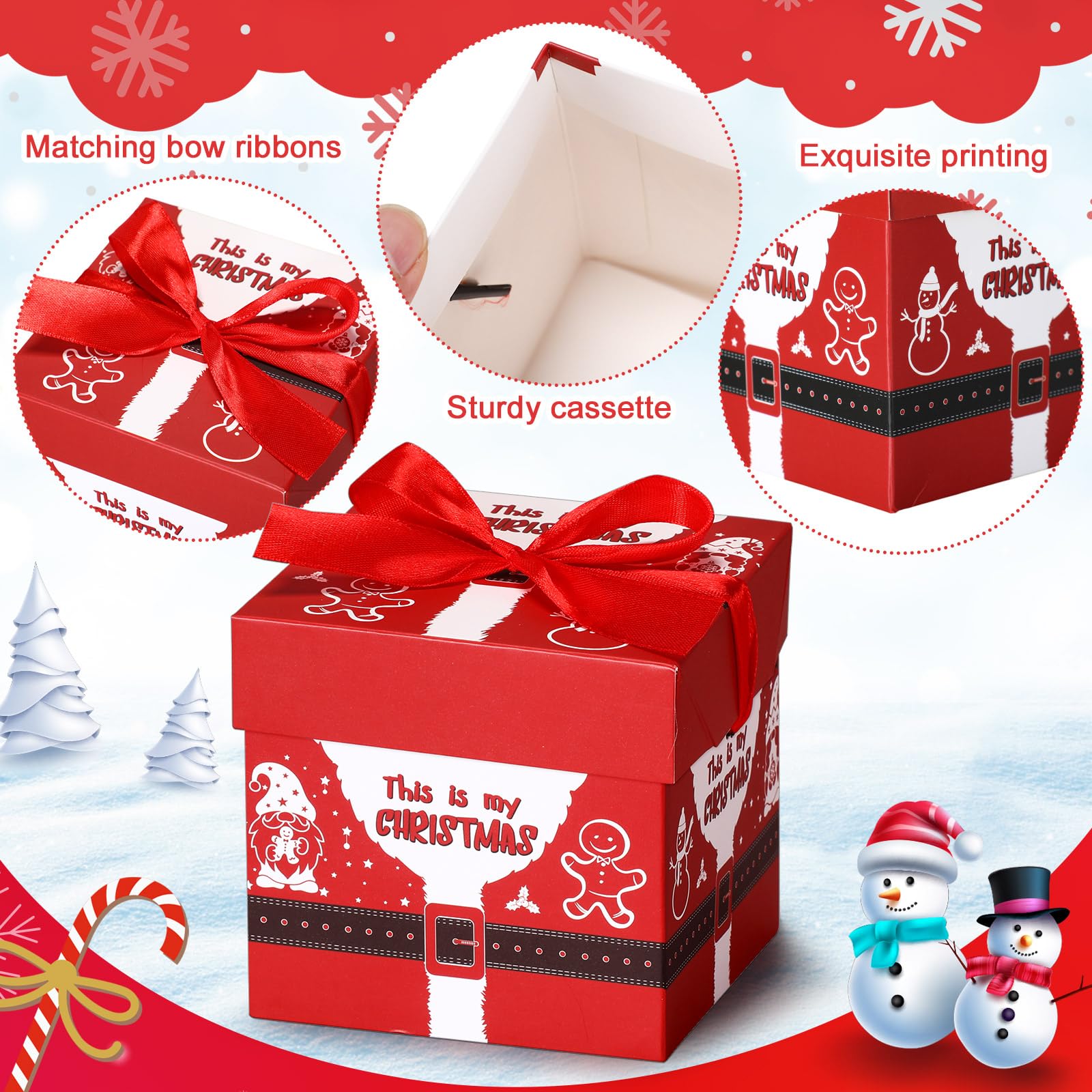 Cholemy 36 cajas de regalo de Navidad con tapas, pequeñas cajas cuadradas con lazo de cinta, cajas de Navidad de 4 x 4 x 4 pulgadas, cajas de regalo para fiestas de Navidad, embalaje de regalos, 12