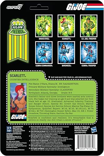 Miniatura 5 de Super7 G.I. Joe Scarlett (Glow Patrol) - Figura de acción G.I. Joe de 3.75 pulgadas con accesorio, coleccionables clásicos de dibujos animados y