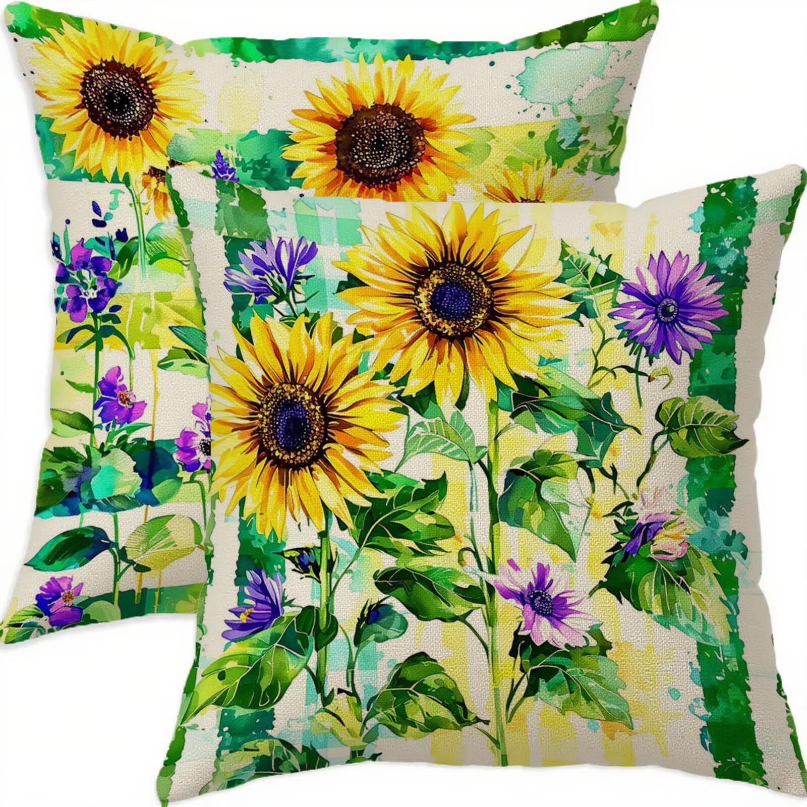 Housse coussin 75x75cm lin de qualité supérieure jaune vintage lot de 2