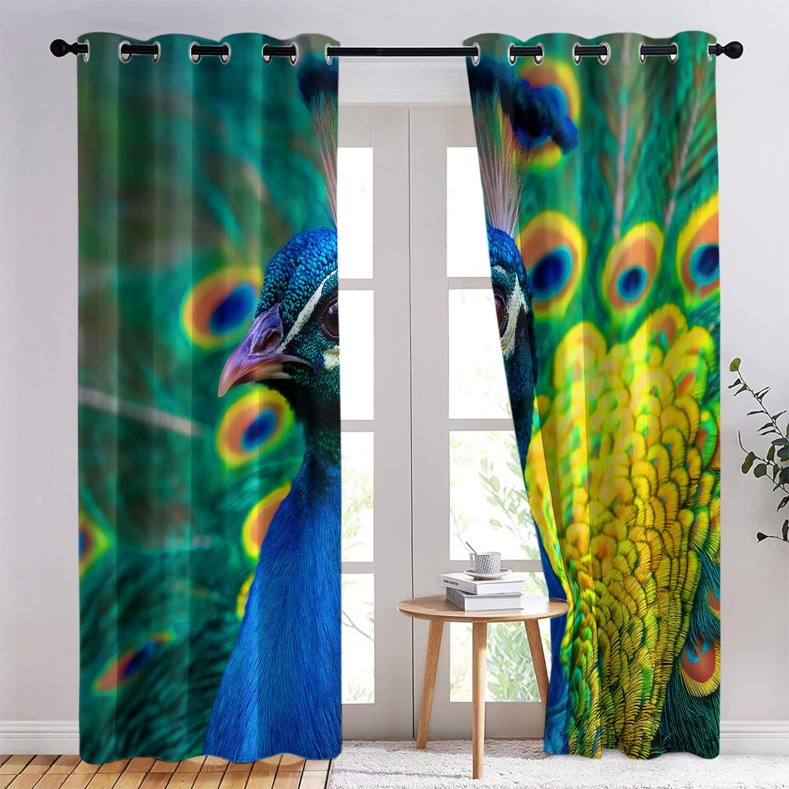 117 x 229 cm, zestaw 2 zasłon zaciemniających, ochrona przed zimnem, zwierzęta paw rozłożone skrzydła, nieprzezroczysta zasłona z izolacją akustyczną, dekoracja domu do salonu, sypialni, balkonu