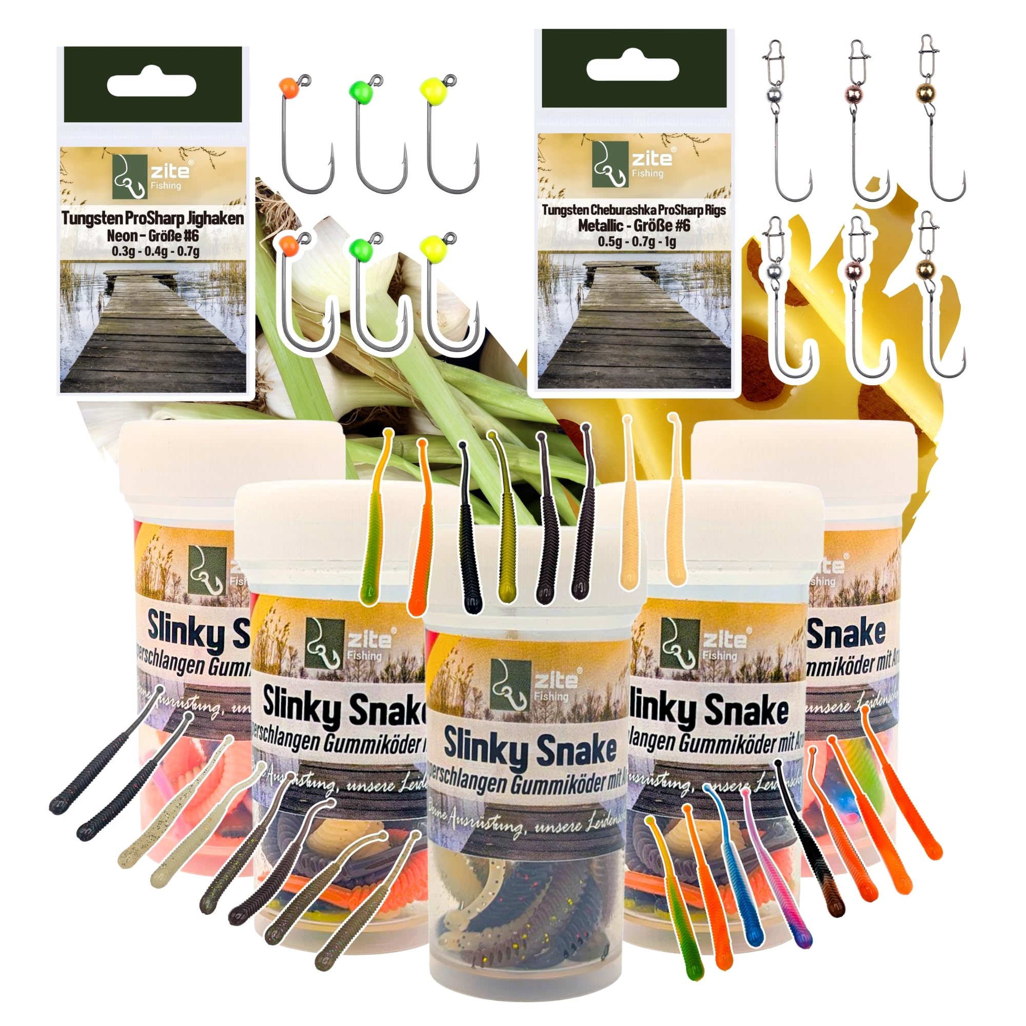 Zite Fishing Slinky Snake | 8 Stück Aromatisierte Gummiköder