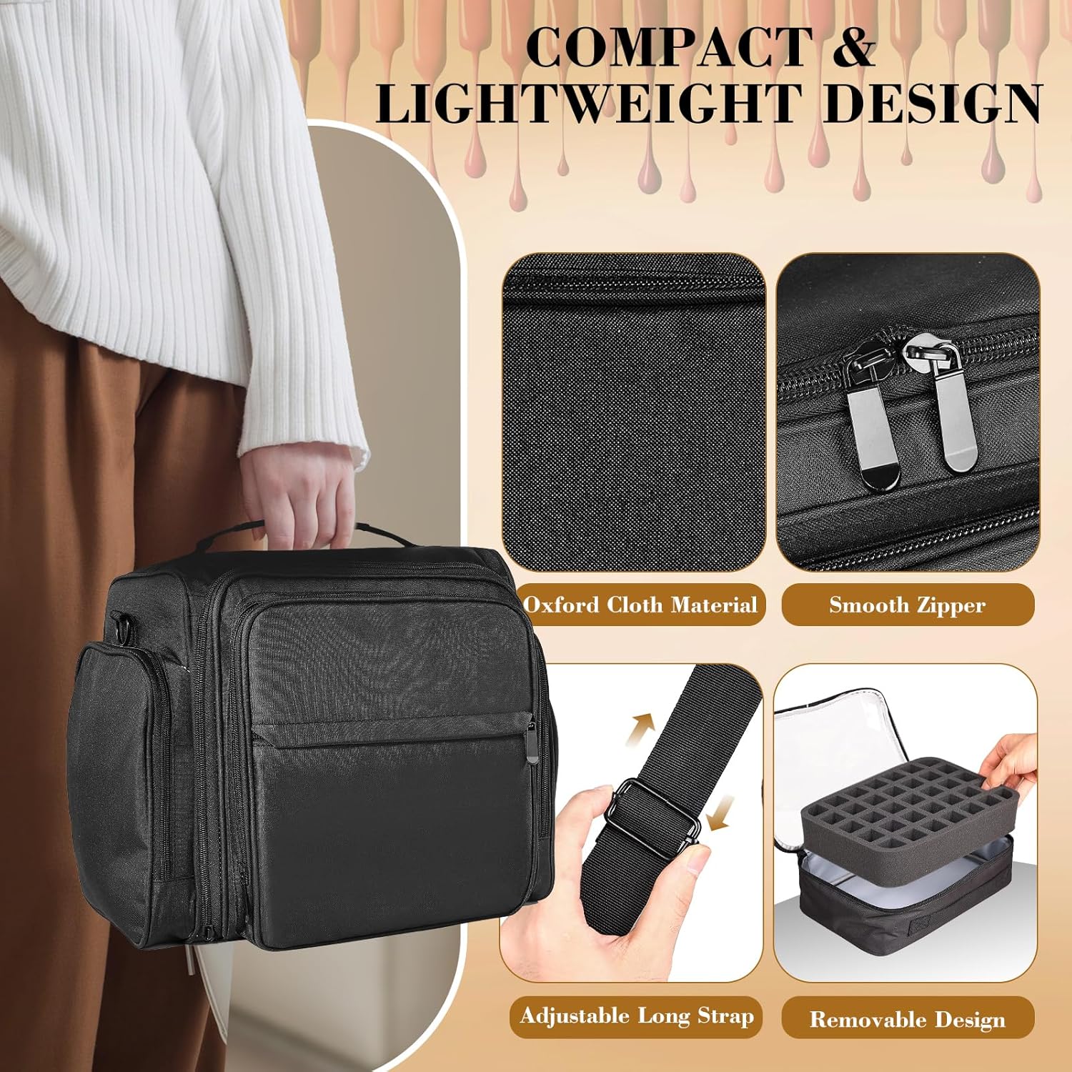 Nail Polish Organizer Holds 105 Bottles, Extra Large Capacity with 3 Removable, Pouches Portable Manicurist Travel Bag for Manicure Tools, Nail Lamp