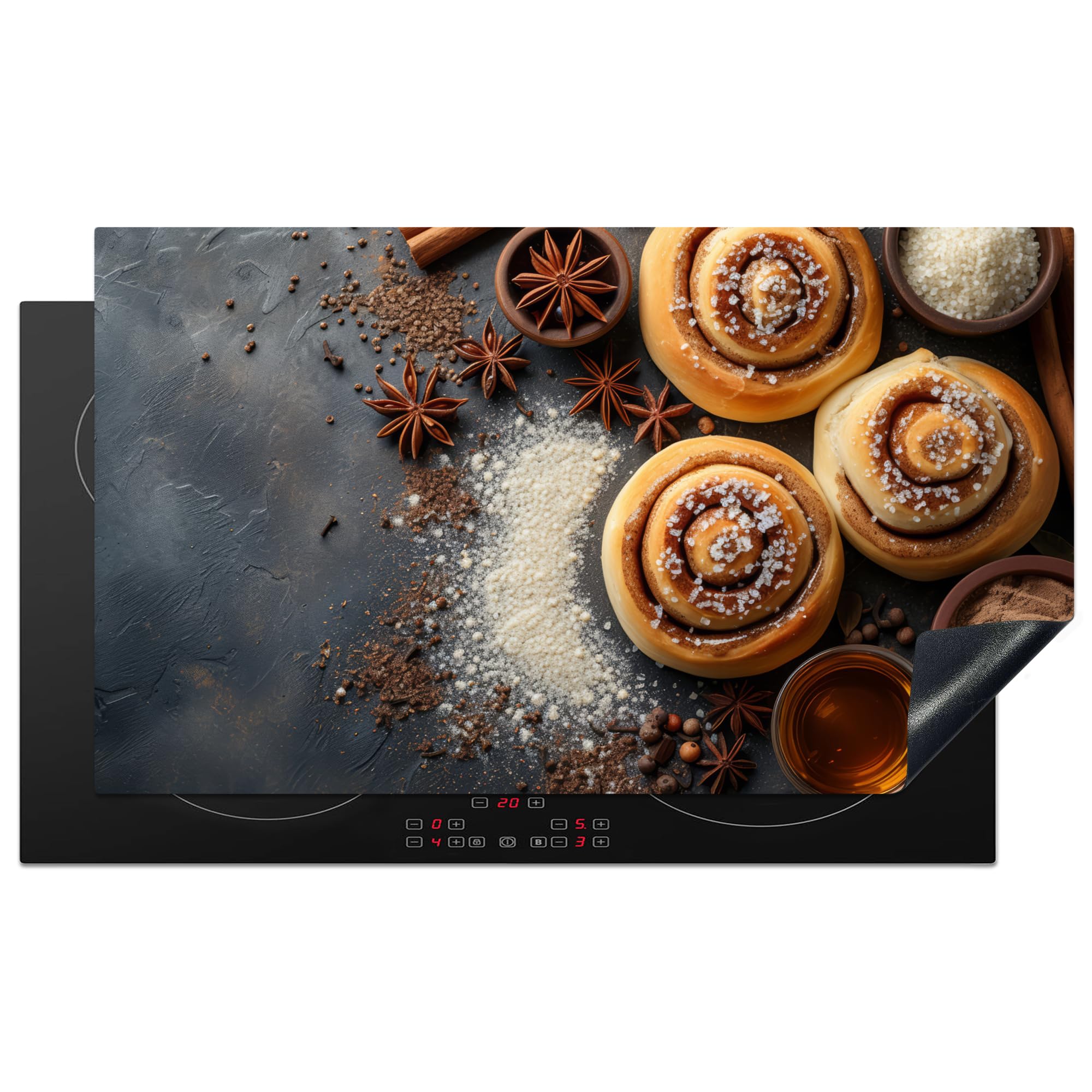 KitchenYeah© Induction Hob Protector Mat 20.5"x35.9" / 91.2x52 cm Cooker Top Protectors Cover Ceramic Covers Electric Hobs Vinyl Cinnamon Rolls - Concrete - Cinnamon - Cinnamon Rolls