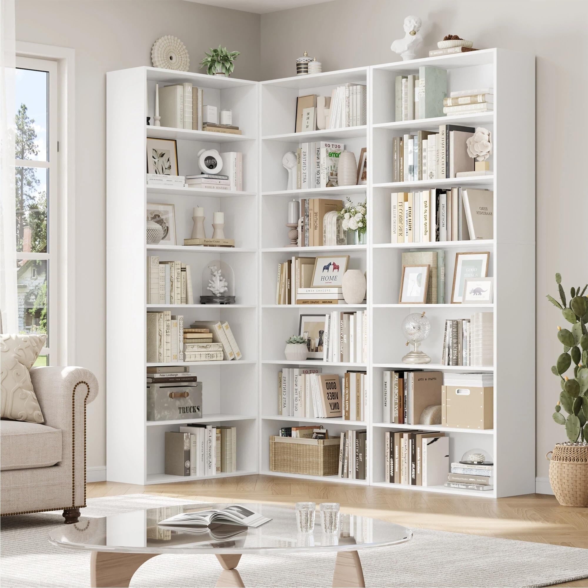 FirFurd Bücherregal mit 7 Fächern, Standregal, 209,5 x 60 x 23,5 cm, weiß