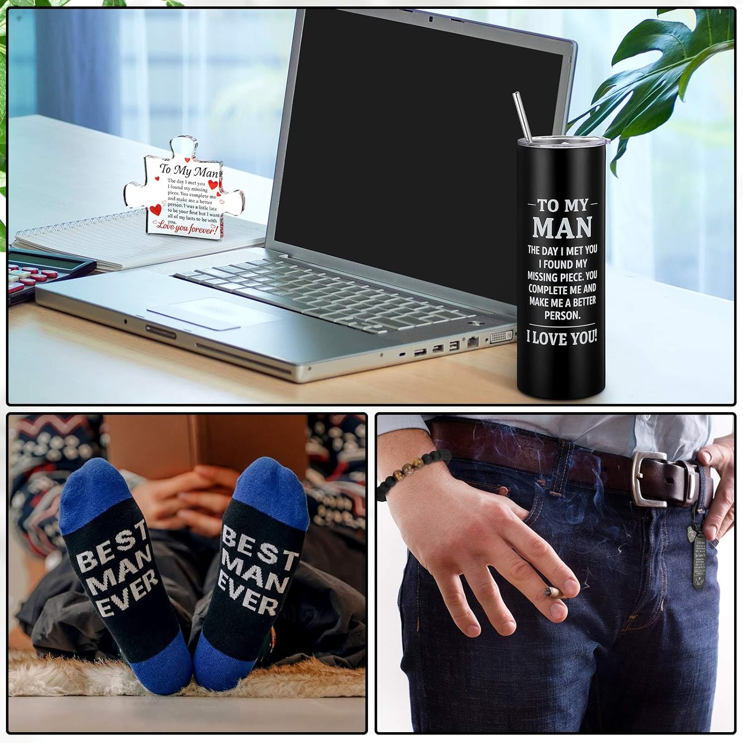 Geiserailie Dad Birthday Gift to My Man Gift Set for Father Husband Boyfriend Thank You Tumblers Socks Keychain Bracelet